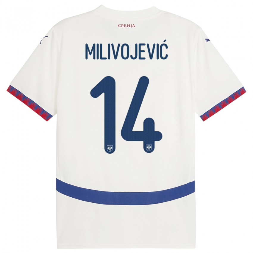 Enfant Maillot Serbie Vesna Milivojevic #14 Blanc Tenues Extérieur 24-26 T-Shirt Belgique