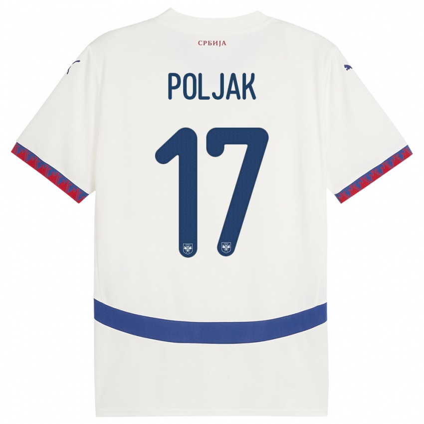 Enfant Maillot Serbie Allegra Poljak #17 Blanc Tenues Extérieur 24-26 T-Shirt Belgique