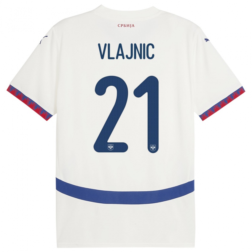 Enfant Maillot Serbie Tyla Jay Vlajnic #21 Blanc Tenues Extérieur 24-26 T-Shirt Belgique