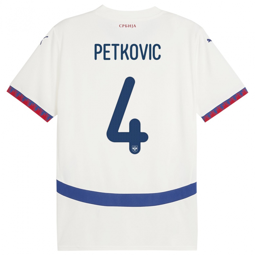 Kinder Serbien Nikola Petkovic #4 Weiß Auswärtstrikot Trikot 24-26 T-Shirt Belgien