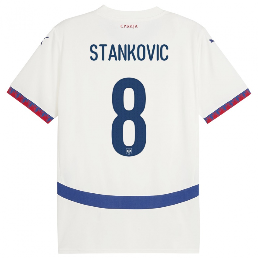 Kinder Serbien Nikola Stankovic #8 Weiß Auswärtstrikot Trikot 24-26 T-Shirt Belgien