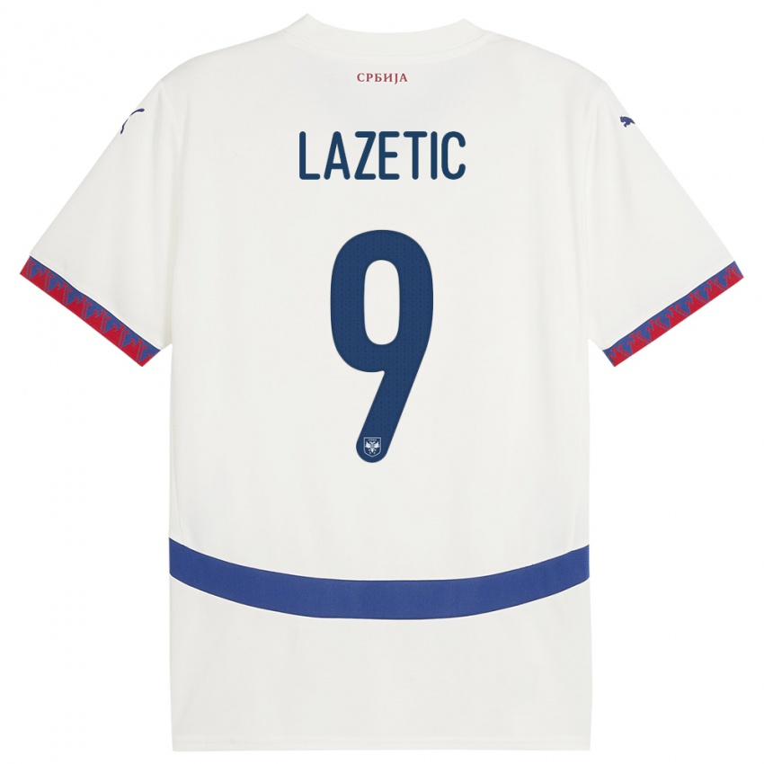 Enfant Maillot Serbie Marko Lazetic #9 Blanc Tenues Extérieur 24-26 T-Shirt Belgique