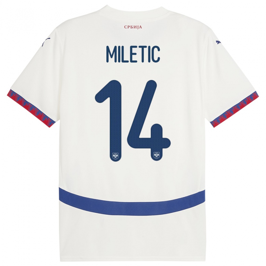 Enfant Maillot Serbie Vladimir Miletic #14 Blanc Tenues Extérieur 24-26 T-Shirt Belgique