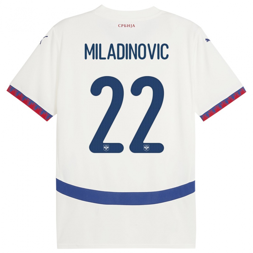 Kinder Serbien Igor Miladinovic #22 Weiß Auswärtstrikot Trikot 24-26 T-Shirt Belgien