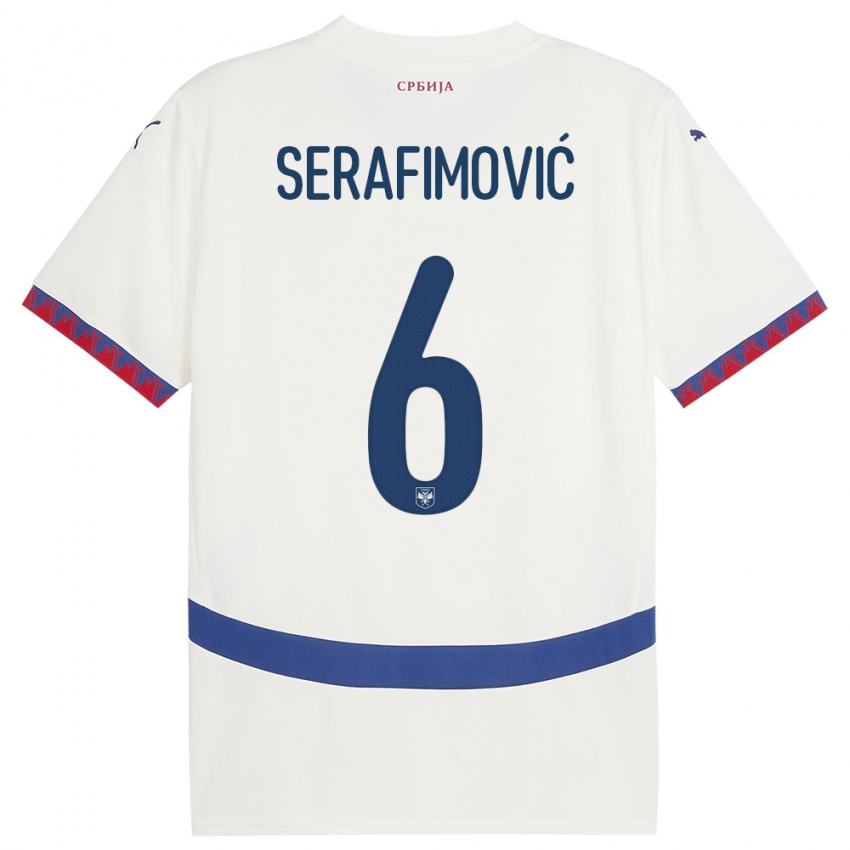 Enfant Maillot Serbie Vojin Serafimovic #6 Blanc Tenues Extérieur 24-26 T-Shirt Belgique