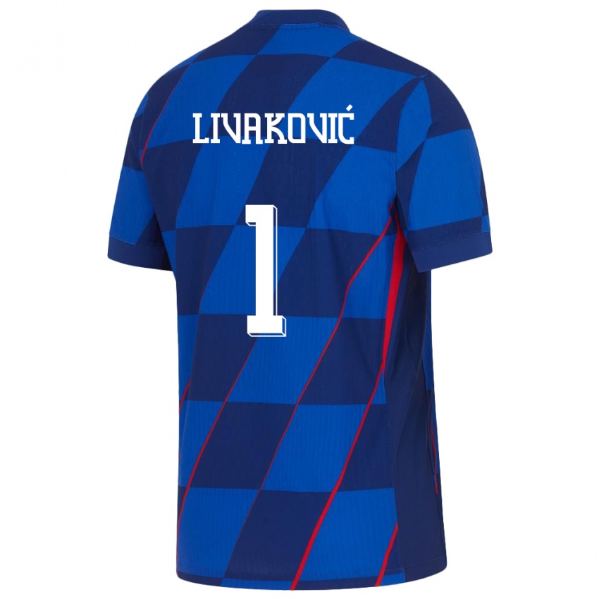 Kinder Kroatien Dominik Livakovic #1 Blau Auswärtstrikot Trikot 24-26 T-Shirt Belgien