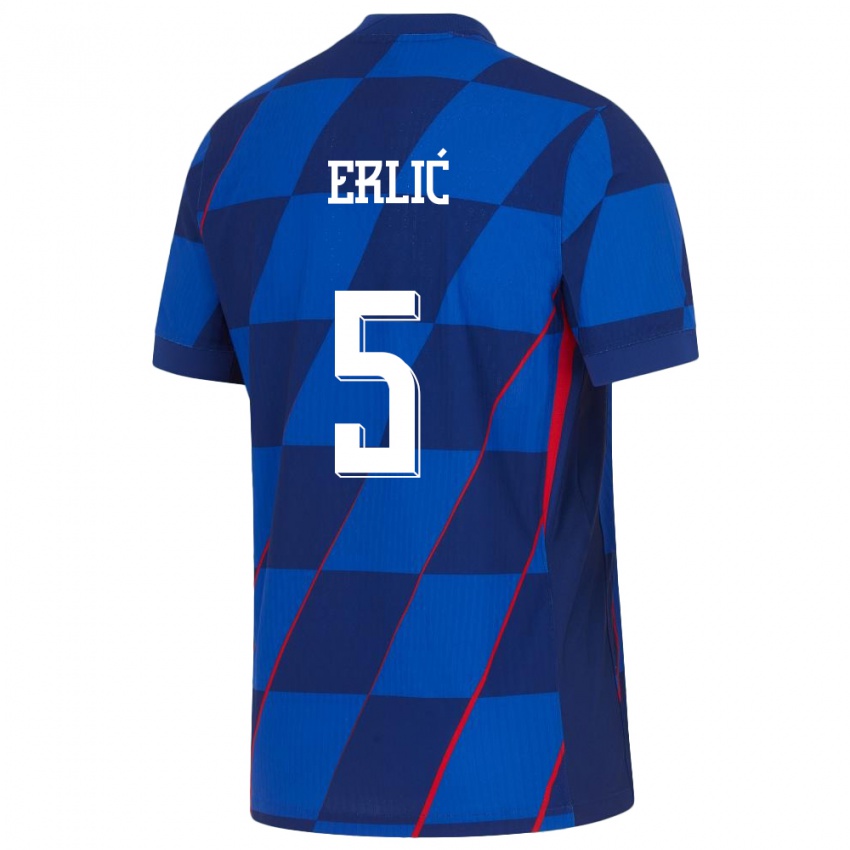 Kinderen Kroatië Martin Erlic #5 Blauw Uitshirt Uittenue 24-26 T-Shirt België