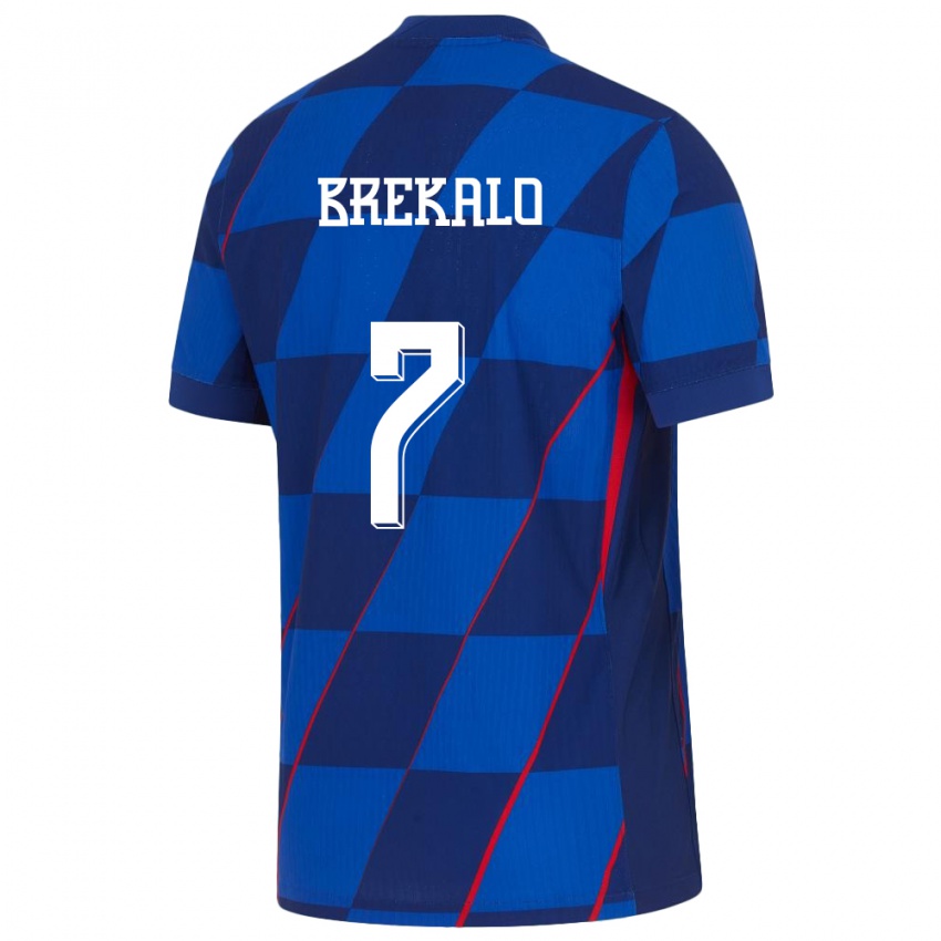 Kinder Kroatien Josip Brekalo #7 Blau Auswärtstrikot Trikot 24-26 T-Shirt Belgien