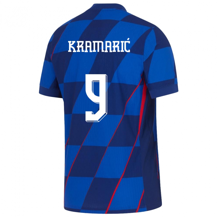 Enfant Maillot Croatie Andrej Kramaric #9 Bleu Tenues Extérieur 24-26 T-Shirt Belgique