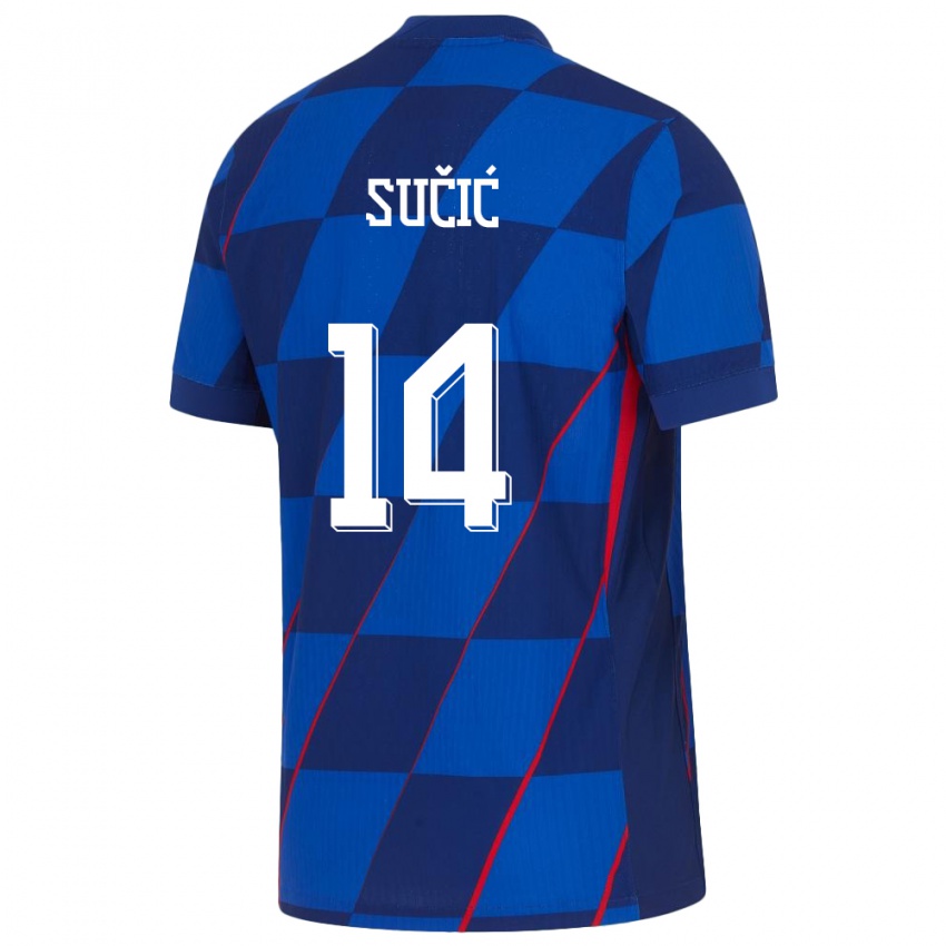 Enfant Maillot Croatie Luka Sucic #14 Bleu Tenues Extérieur 24-26 T-Shirt Belgique