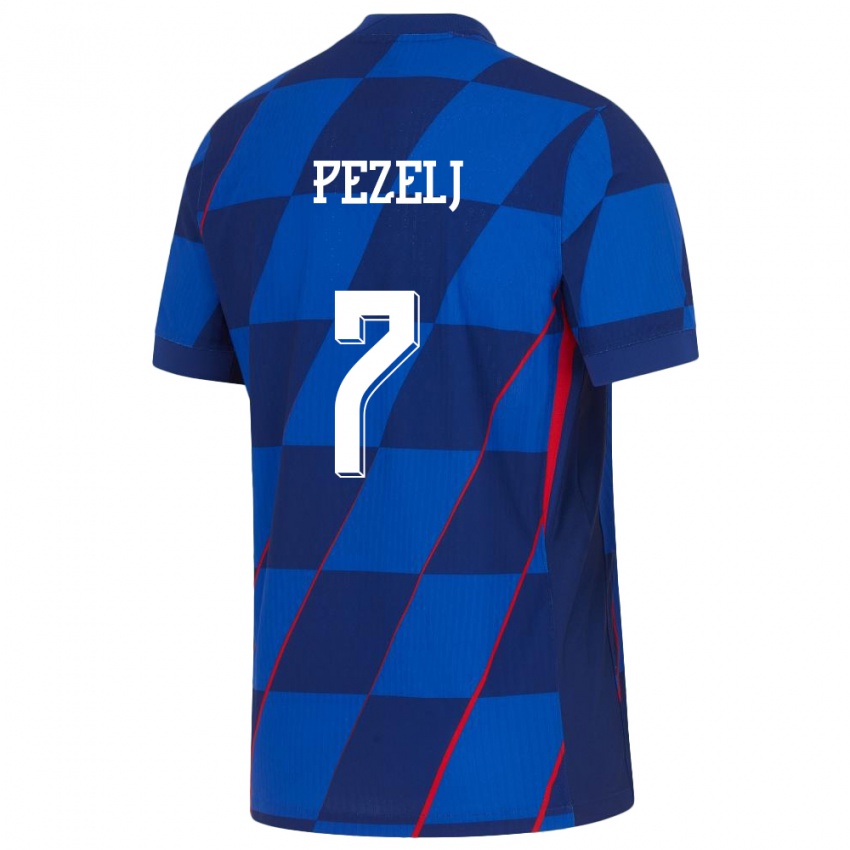 Kinderen Kroatië Petra Pezelj #7 Blauw Uitshirt Uittenue 24-26 T-Shirt België