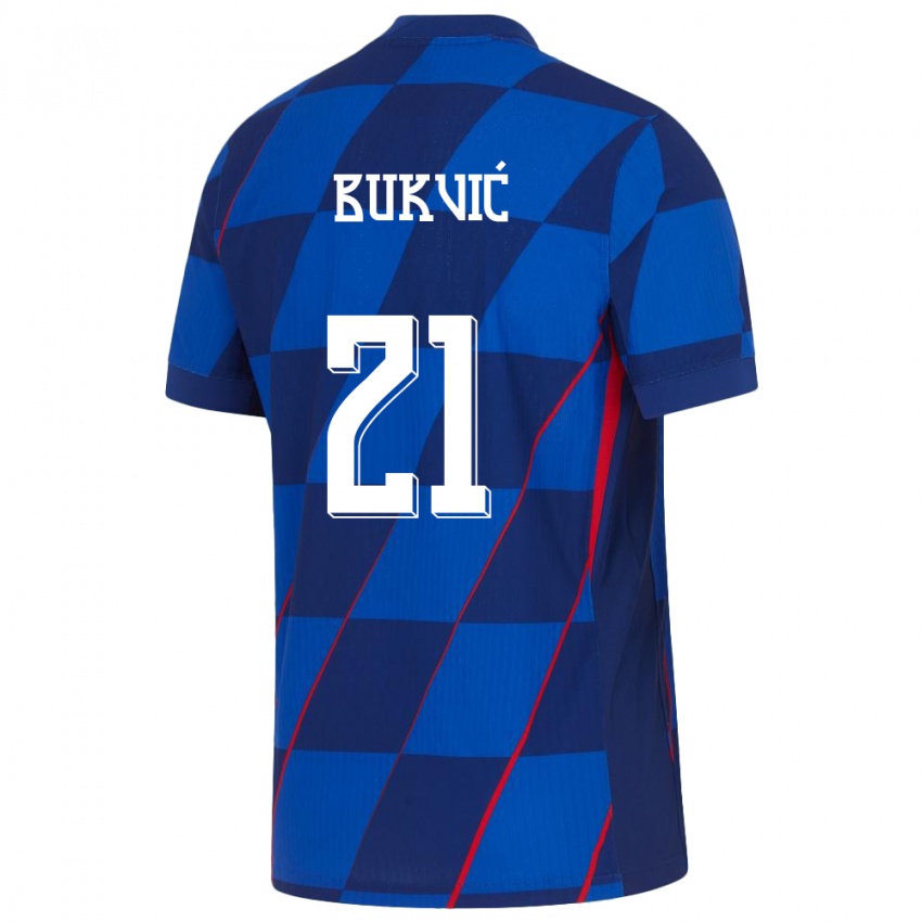 Kinderen Kroatië Domagoj Bukvic #21 Blauw Uitshirt Uittenue 24-26 T-Shirt België