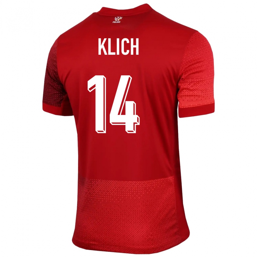 Kinder Polen Mateusz Klich #14 Rot Auswärtstrikot Trikot 24-26 T-Shirt Belgien