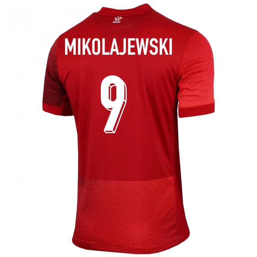 Kinder Polen Daniel Mikolajewski #9 Rot Auswärtstrikot Trikot 24-26 T-Shirt Belgien
