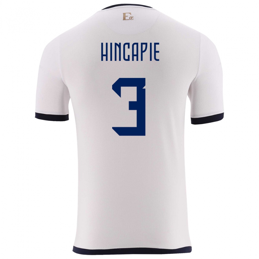 Enfant Maillot Équateur Piero Hincapie #3 Blanc Tenues Extérieur 24-26 T-Shirt Belgique