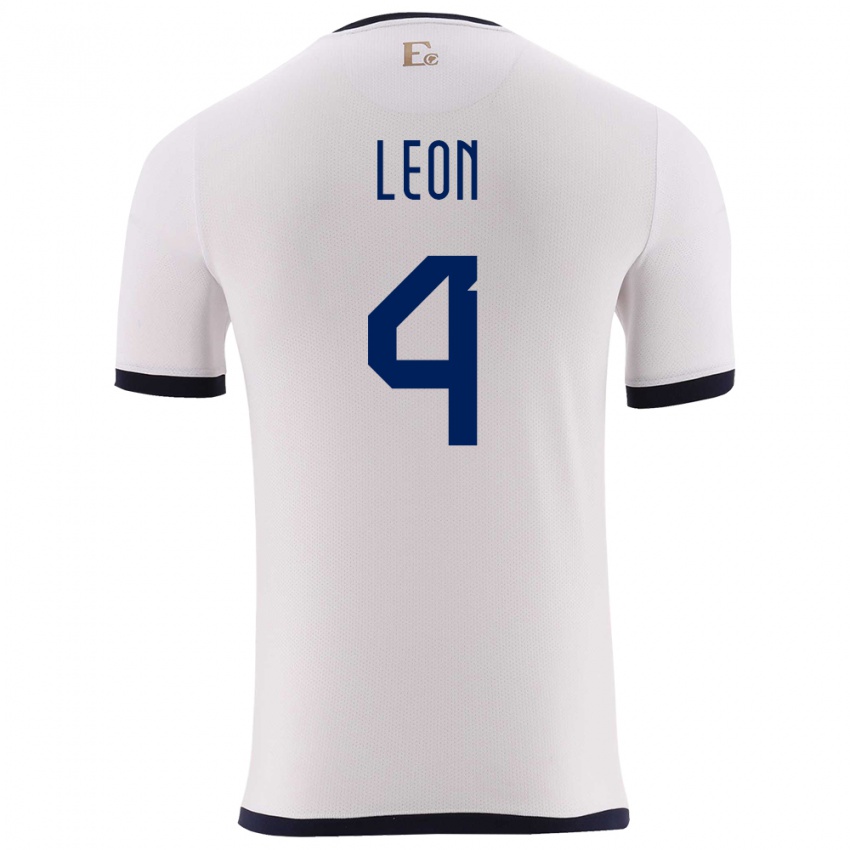 Enfant Maillot Équateur Fernando Leon #4 Blanc Tenues Extérieur 24-26 T-Shirt Belgique
