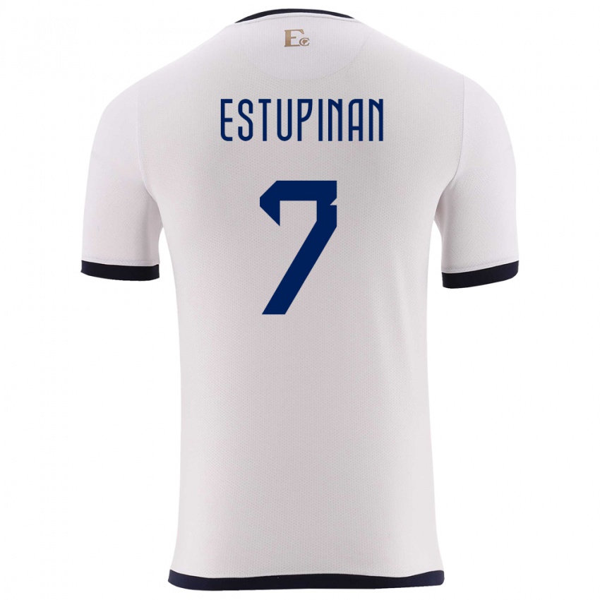 Kinder Ecuador Pervis Estupinan #7 Weiß Auswärtstrikot Trikot 24-26 T-Shirt Belgien