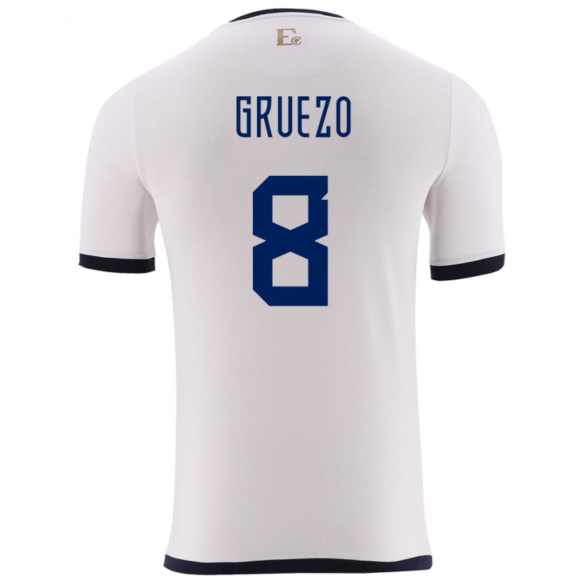 Enfant Maillot Équateur Carlos Gruezo #8 Blanc Tenues Extérieur 24-26 T-Shirt Belgique