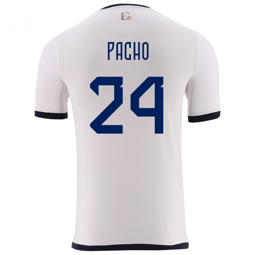 Kinder Ecuador William Pacho #24 Weiß Auswärtstrikot Trikot 24-26 T-Shirt Belgien