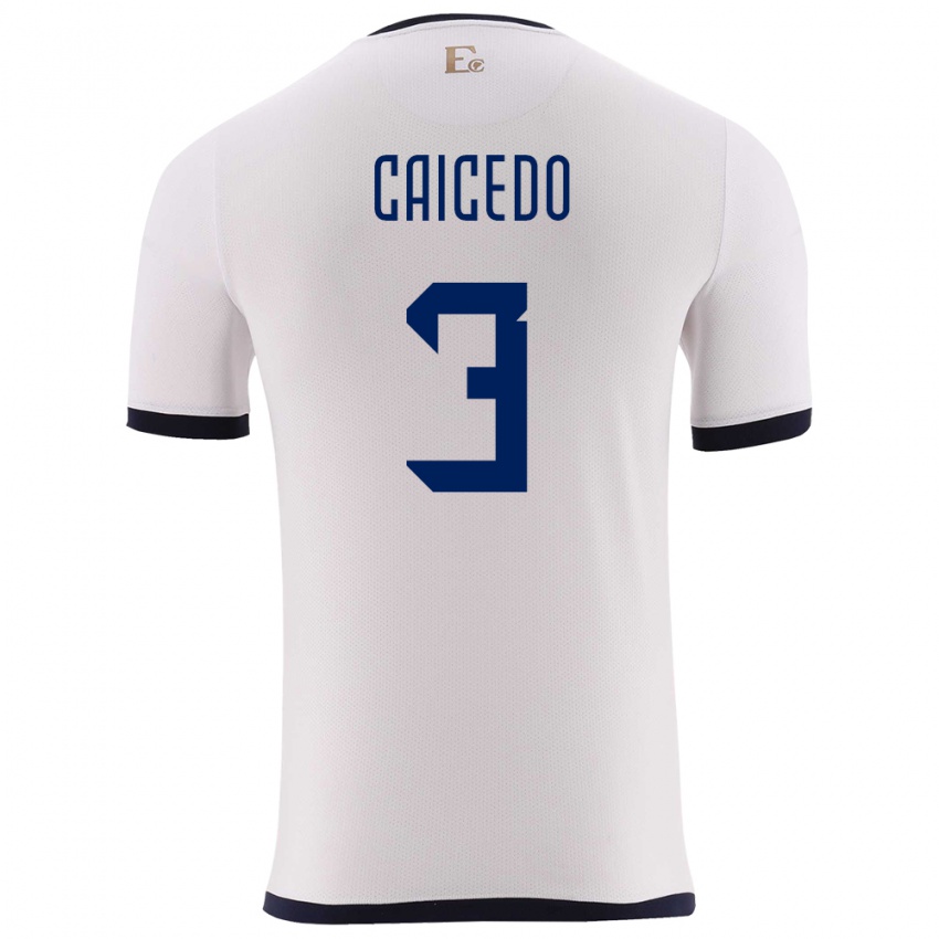 Enfant Maillot Équateur Jessy Caicedo #3 Blanc Tenues Extérieur 24-26 T-Shirt Belgique