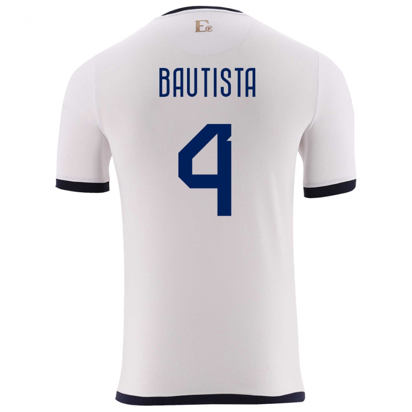 Kinder Ecuador Davis Bautista #4 Weiß Auswärtstrikot Trikot 24-26 T-Shirt Belgien