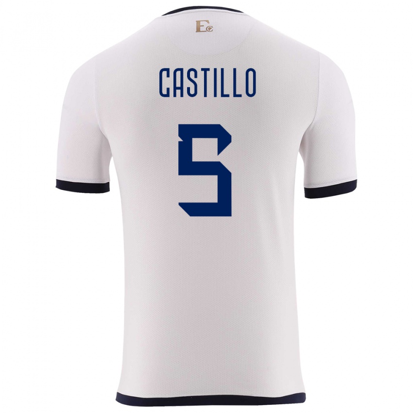 Kinder Ecuador Denil Castillo #5 Weiß Auswärtstrikot Trikot 24-26 T-Shirt Belgien