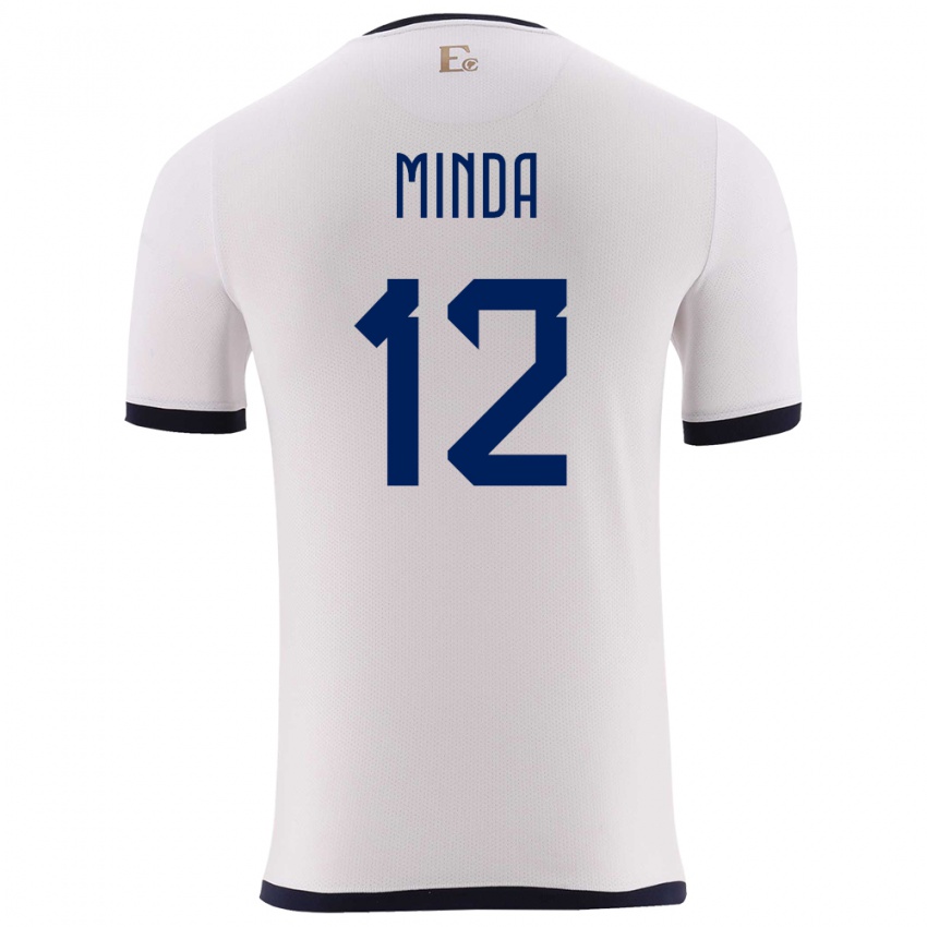Enfant Maillot Équateur Ethan Minda #12 Blanc Tenues Extérieur 24-26 T-Shirt Belgique