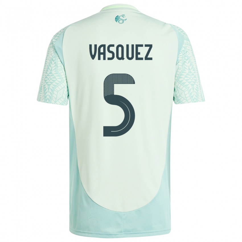 Kinder Mexiko Johan Vasquez #5 Leinengrün Auswärtstrikot Trikot 24-26 T-Shirt Belgien