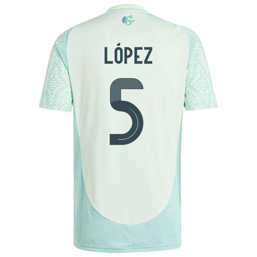 Kinder Mexiko Jimena Lopez #5 Leinengrün Auswärtstrikot Trikot 24-26 T-Shirt Belgien