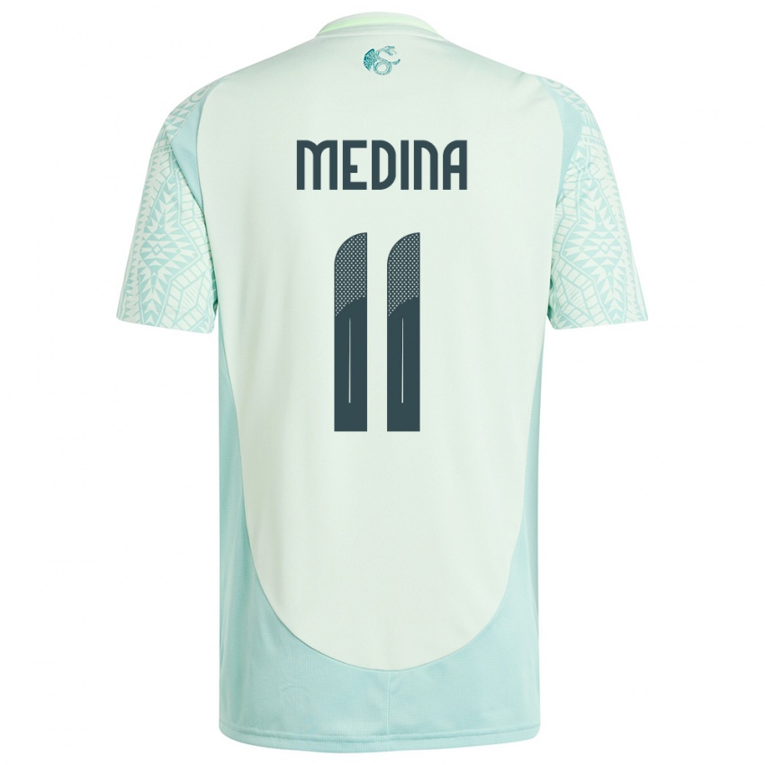 Kinder Mexiko Diego Medina #11 Leinengrün Auswärtstrikot Trikot 24-26 T-Shirt Belgien