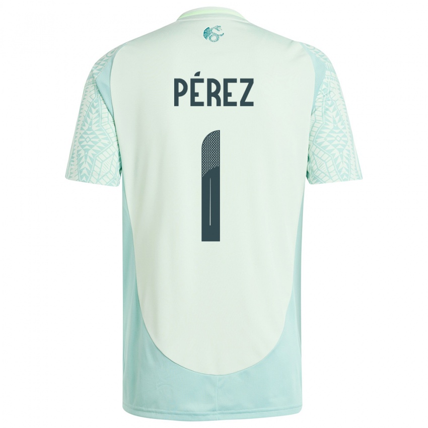 Kinder Mexiko Emiliano Perez #1 Leinengrün Auswärtstrikot Trikot 24-26 T-Shirt Belgien
