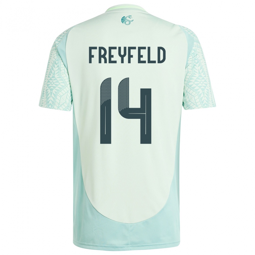Kinder Mexiko Emiliano Freyfeld #14 Leinengrün Auswärtstrikot Trikot 24-26 T-Shirt Belgien
