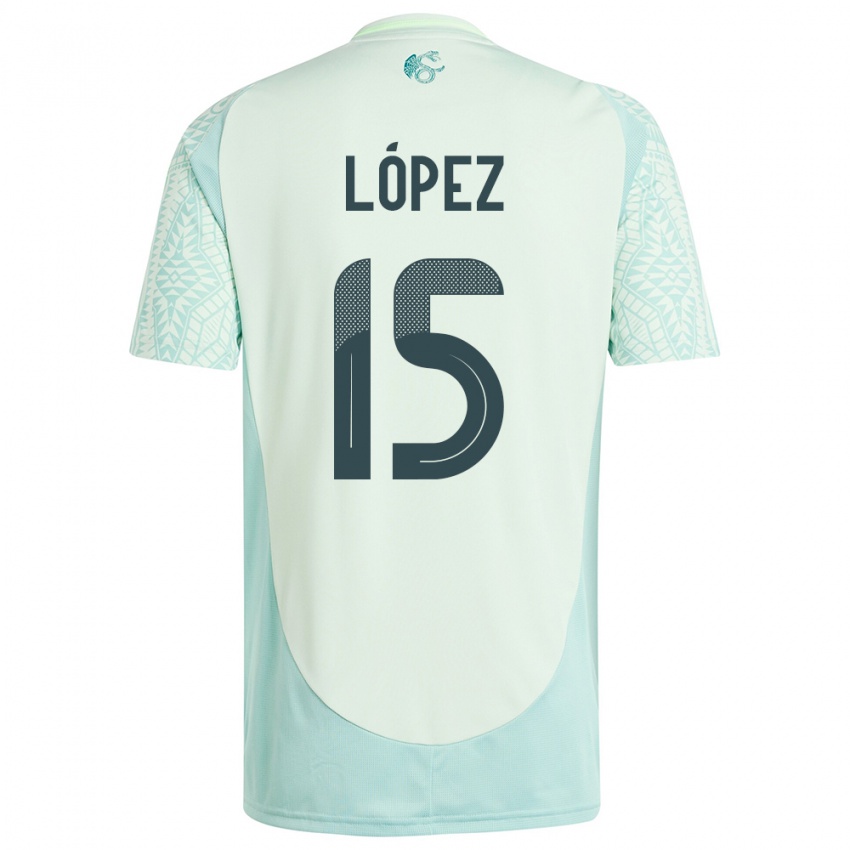 Kinder Mexiko Everardo Lopez #15 Leinengrün Auswärtstrikot Trikot 24-26 T-Shirt Belgien