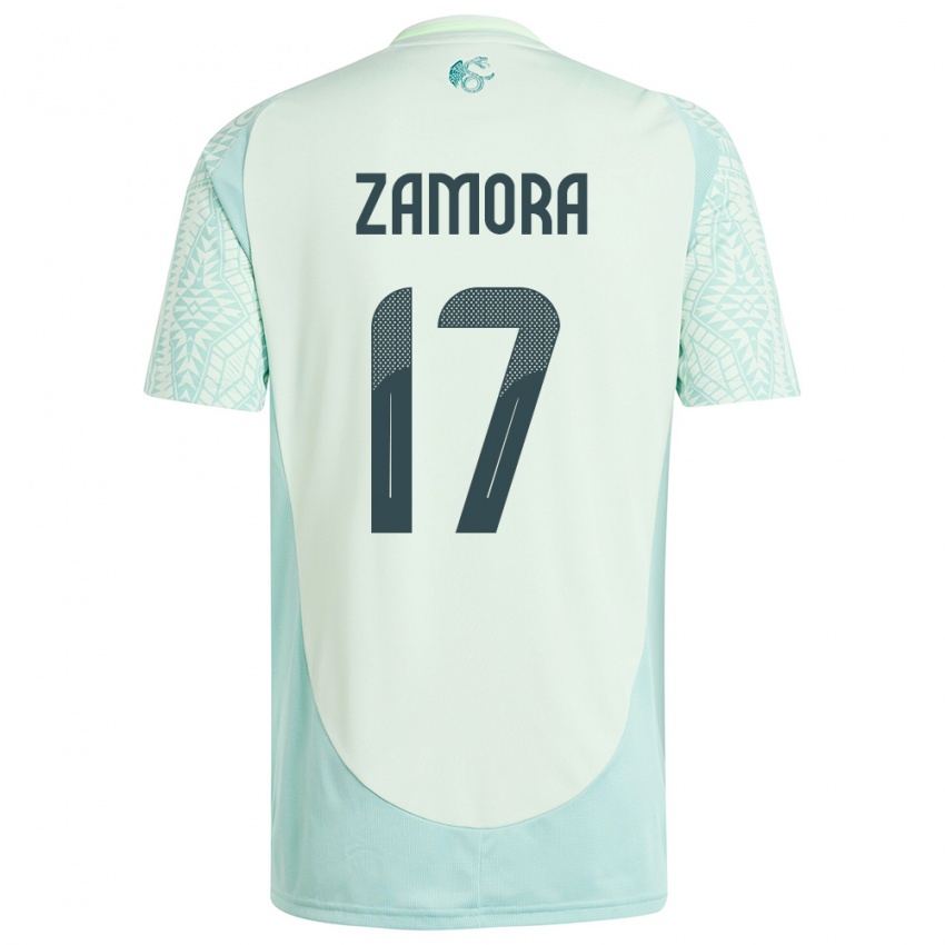 Kinder Mexiko Saul Zamora #17 Leinengrün Auswärtstrikot Trikot 24-26 T-Shirt Belgien
