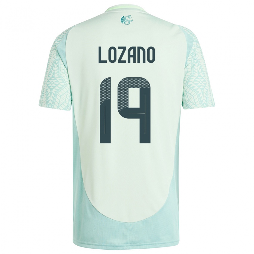 Kinder Mexiko Esteban Lozano #19 Leinengrün Auswärtstrikot Trikot 24-26 T-Shirt Belgien