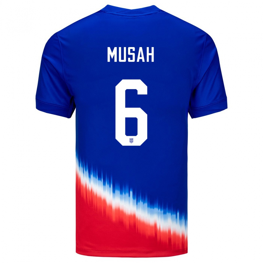Kinder Vereinigte Staaten Yunus Musah #6 Blau Auswärtstrikot Trikot 24-26 T-Shirt Belgien