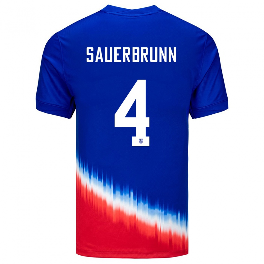 Kinder Vereinigte Staaten Becky Sauerbrunn #4 Blau Auswärtstrikot Trikot 24-26 T-Shirt Belgien