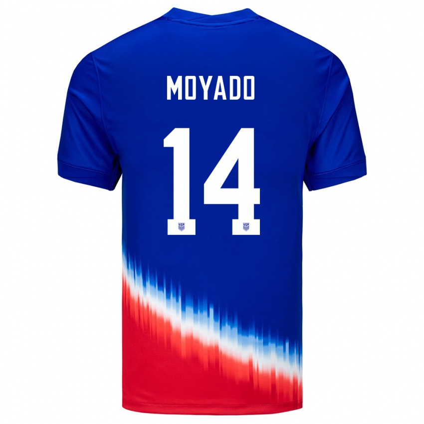 Enfant Maillot États-Unis Bryan Moyado #14 Bleu Tenues Extérieur 24-26 T-Shirt Belgique