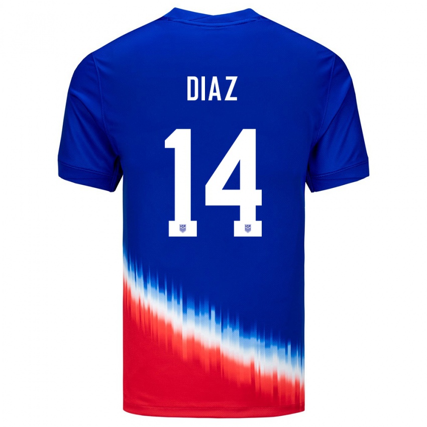 Kinder Vereinigte Staaten Christian Diaz #14 Blau Auswärtstrikot Trikot 24-26 T-Shirt Belgien