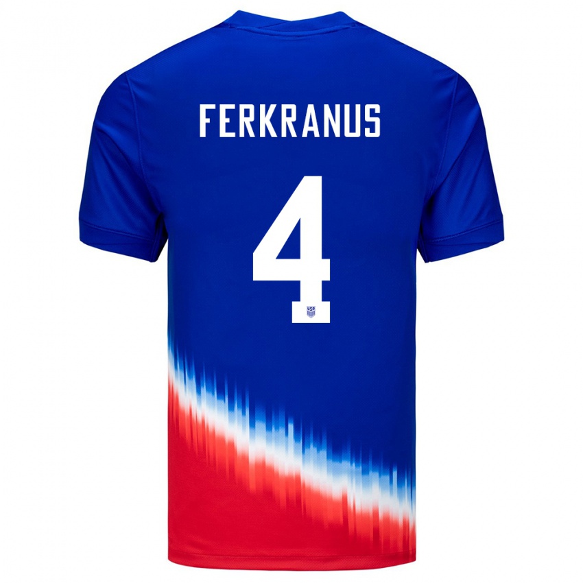 Kinder Vereinigte Staaten Marcus Ferkranus #4 Blau Auswärtstrikot Trikot 24-26 T-Shirt Belgien