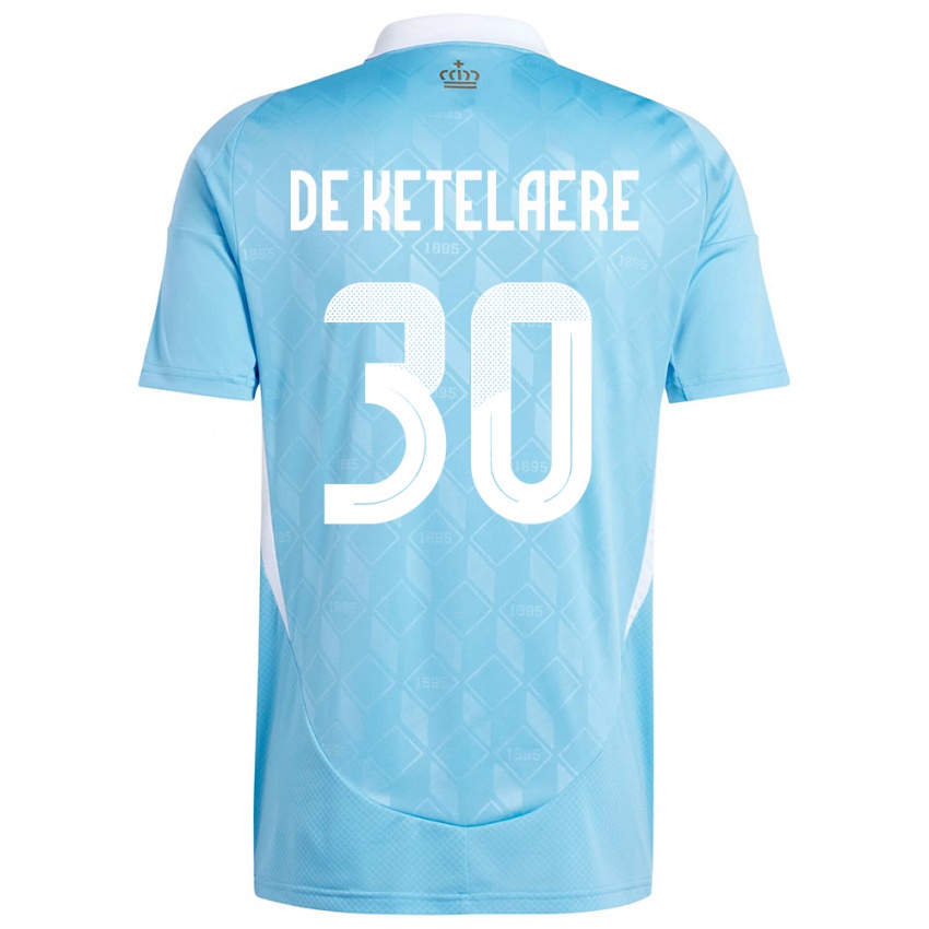 Kinder Belgien Charles De Ketelaere #30 Blau Auswärtstrikot Trikot 24-26 T-Shirt Belgien