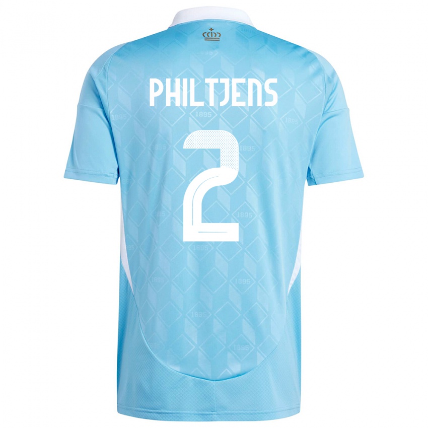 Kinder Belgien Davina Philtjens #2 Blau Auswärtstrikot Trikot 24-26 T-Shirt Belgien