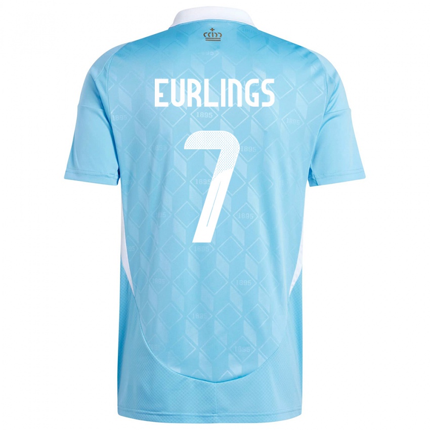 Kinder Belgien Hannah Eurlings #7 Blau Auswärtstrikot Trikot 24-26 T-Shirt Belgien
