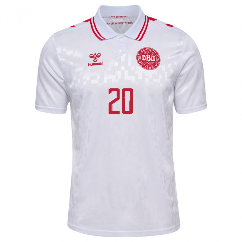 Kinder Dänemark Rasmus Hojlund #20 Weiß Auswärtstrikot Trikot 24-26 T-Shirt Belgien