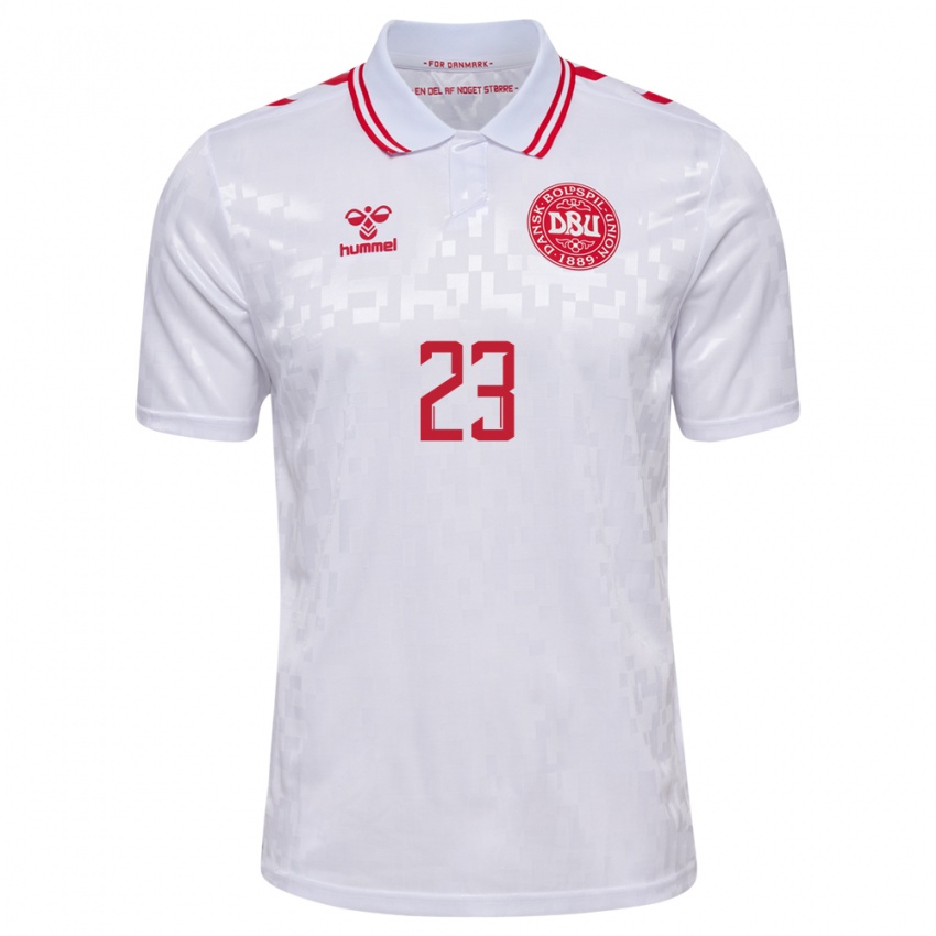 Kinder Dänemark Sofie Svava #23 Weiß Auswärtstrikot Trikot 24-26 T-Shirt Belgien