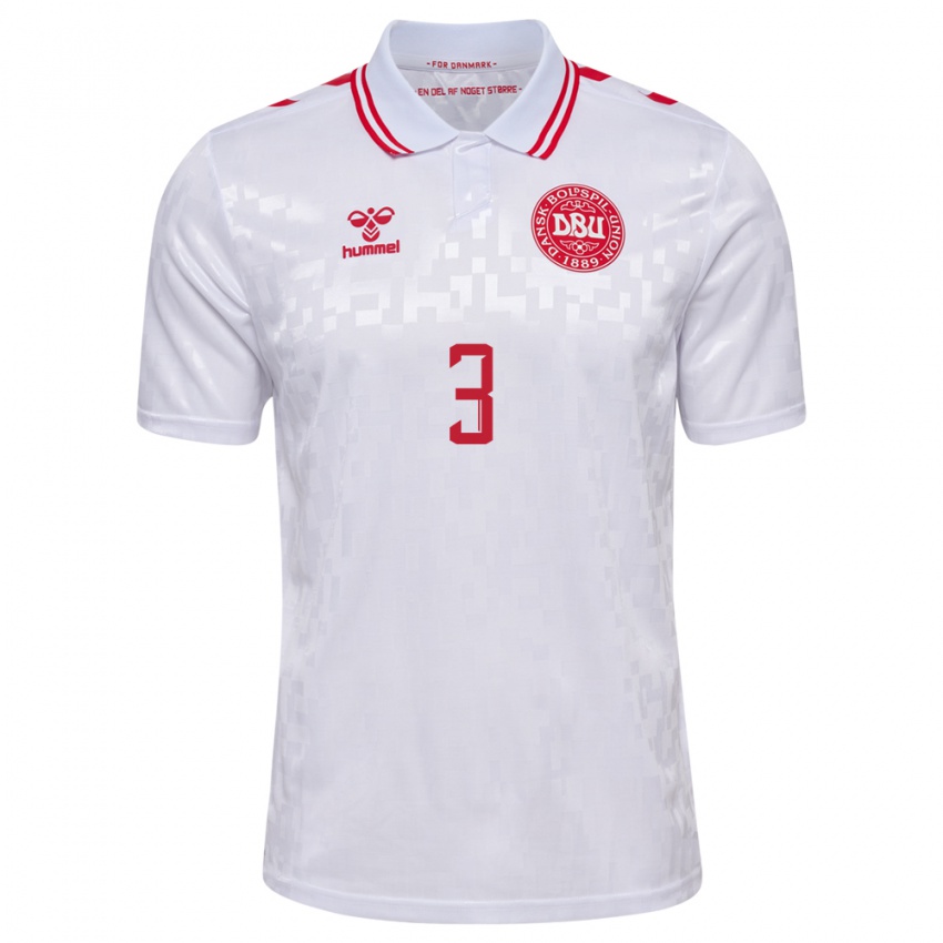 Kinder Dänemark Rasmus Carstensen #3 Weiß Auswärtstrikot Trikot 24-26 T-Shirt Belgien