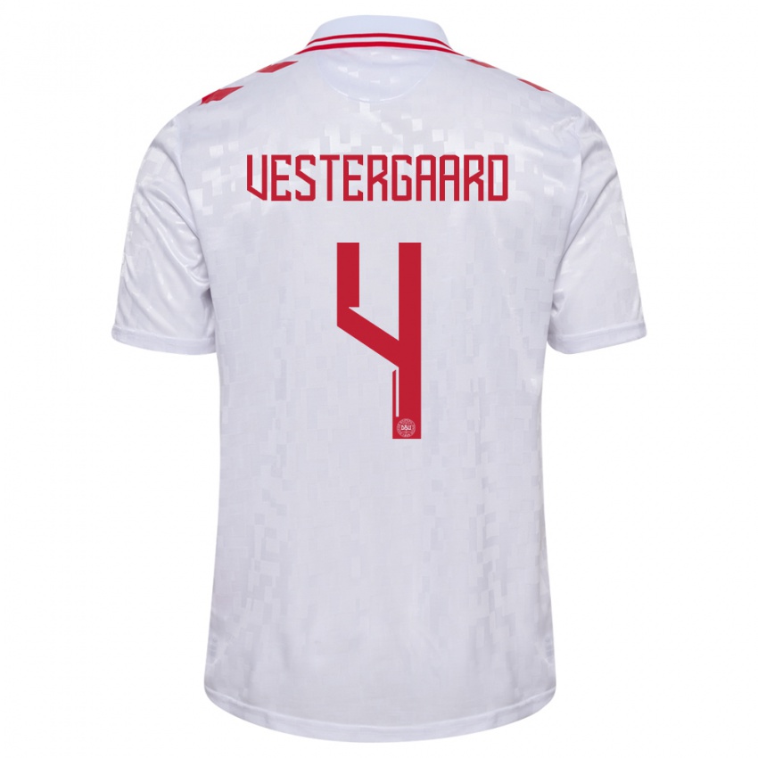 Kinder Dänemark Jannik Vestergaard #4 Weiß Auswärtstrikot Trikot 24-26 T-Shirt Belgien
