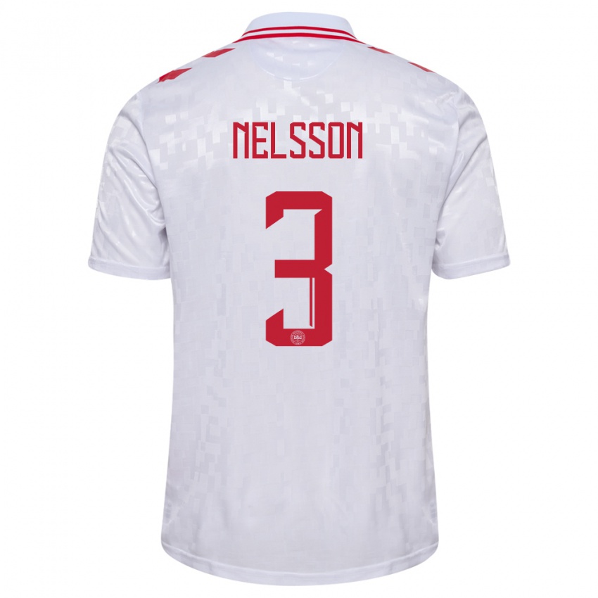 Enfant Maillot Danemark Victor Nelsson #3 Blanc Tenues Extérieur 24-26 T-Shirt Belgique