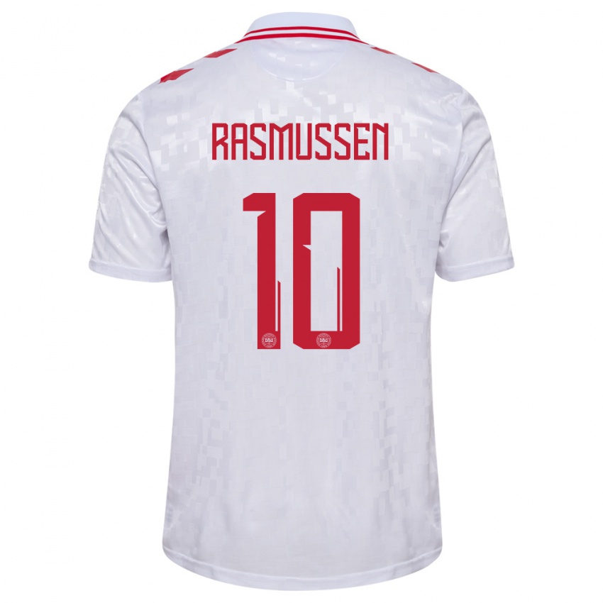 Kinder Dänemark Christian Rasmussen #10 Weiß Auswärtstrikot Trikot 24-26 T-Shirt Belgien