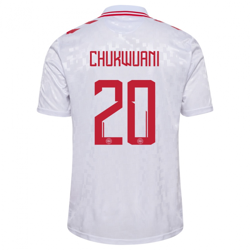 Kinder Dänemark Tochi Chukwuani #20 Weiß Auswärtstrikot Trikot 24-26 T-Shirt Belgien